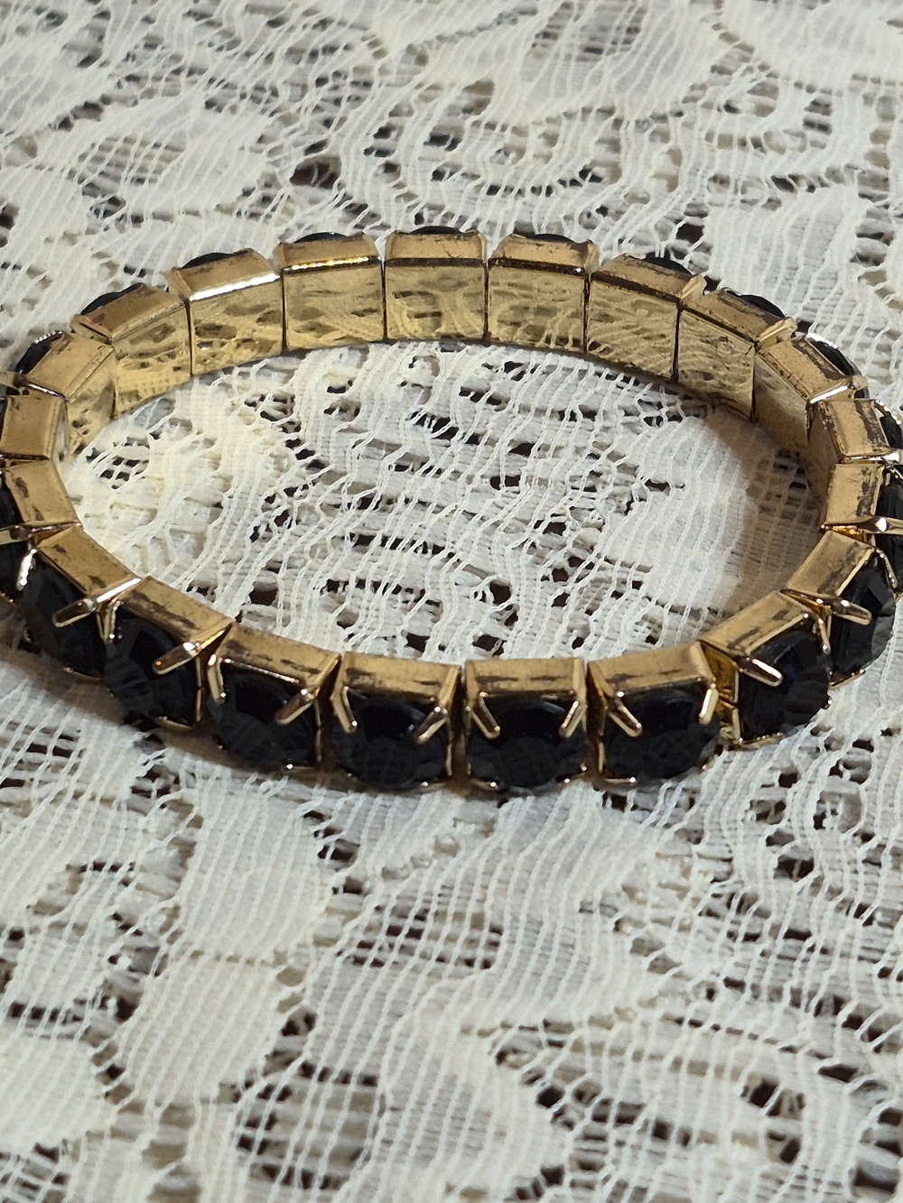 Gold & Jet Black Rhinestone Stretch Tennis Bracelet